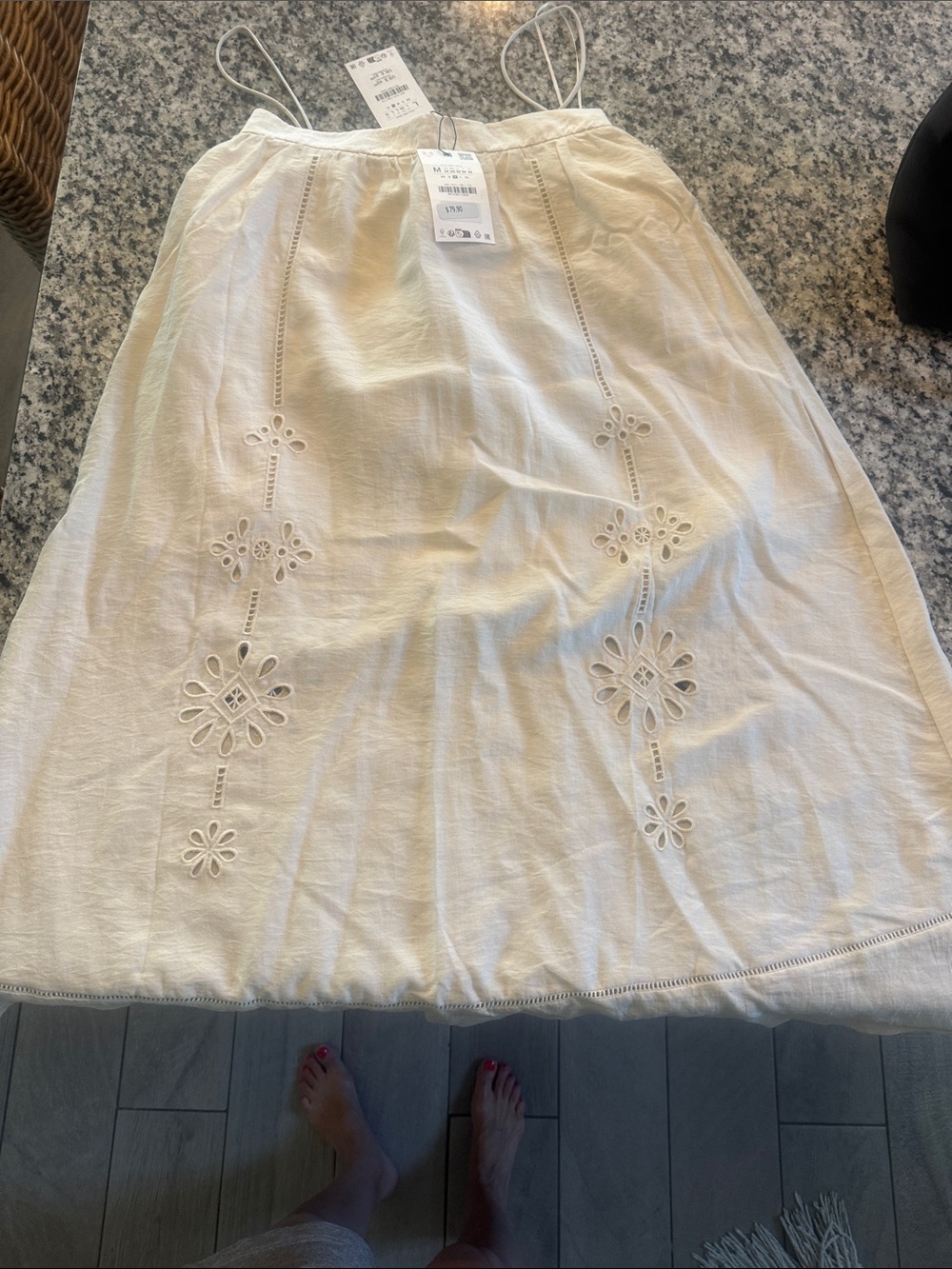 Zara Cream Eyelet Spaghetti Strap Two-Piece Set - Picture 3 of 5